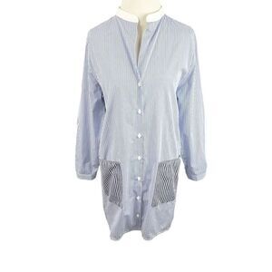 Mark D Sikes Blue Vertical Stripe Button Shirt Tunic Top Dress Pockets Size 6